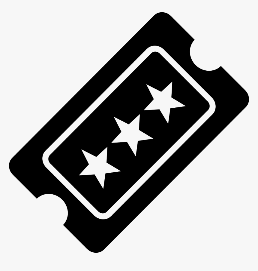 Black ticket icon with three white stars, symbolizing premium or rated event access.
