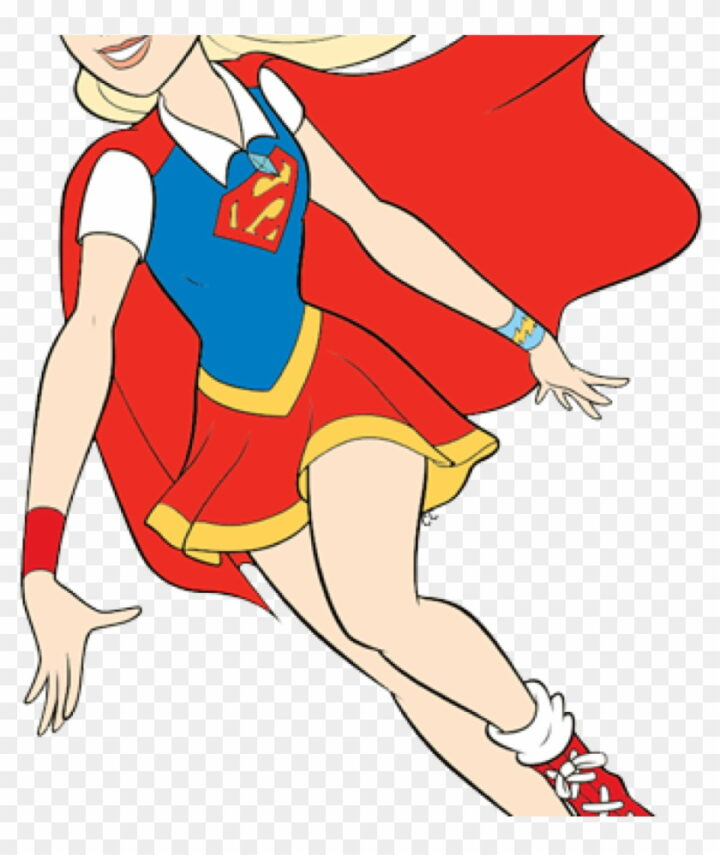 Animated Supergirl in classic red and blue costume with flowing cape, smiling mid-action pose.