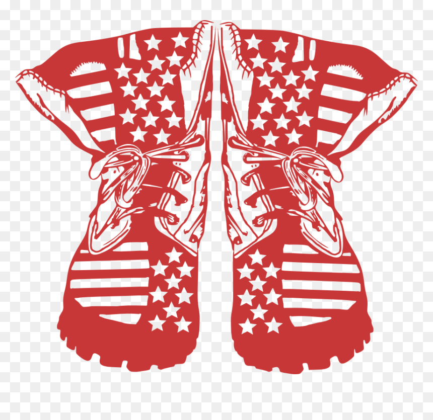 Red athletic shoes with American flag pattern, stars and stripes design on uppers and soles.