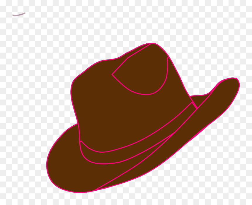 Brown cowboy hat with pink outline, stylized vector illustration on transparent background.