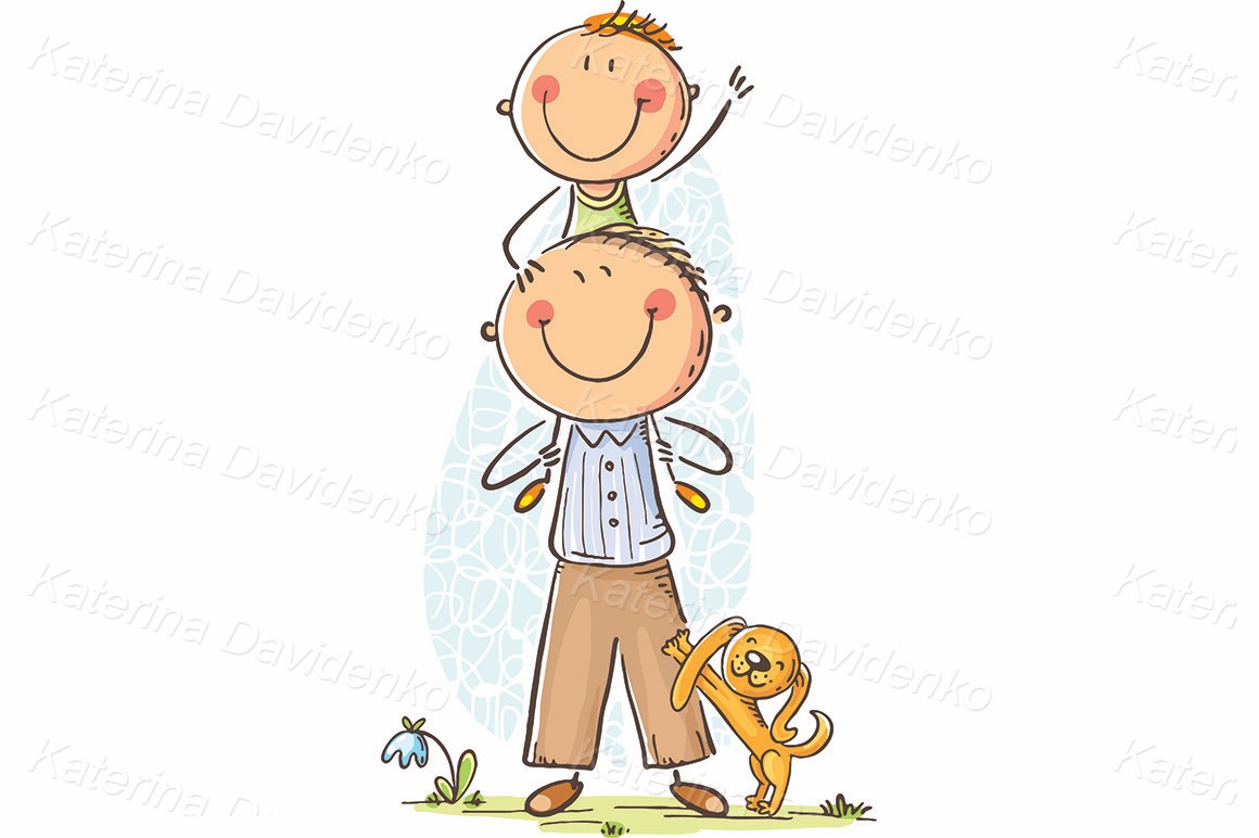 One line drawing of father and his son walking minimalist design • wall  stickers daughter, happy, father | myloview.com