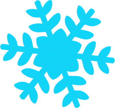 Bright blue stylized snowflake icon on black background, six-fold symmetry with leaf-like arms.