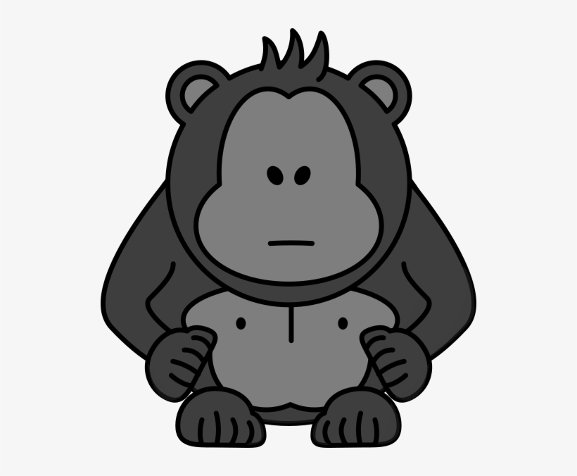 A grayscale cartoon gorilla sitting upright with a neutral expression and folded arms.