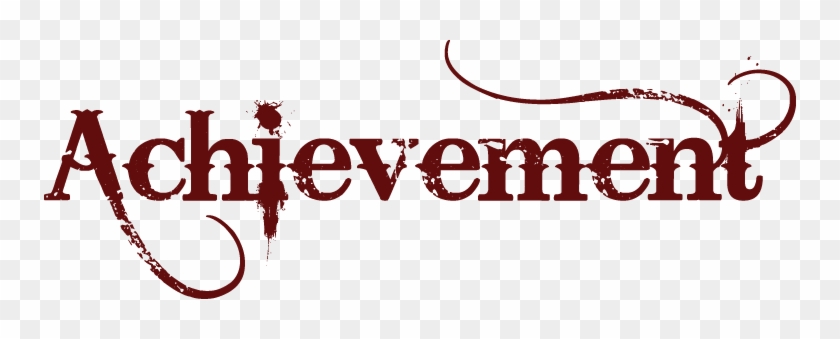 Stylized red "Achievement" text with ornate flourishes and distressed texture on transparent background.