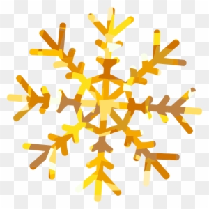 Golden stylized snowflake with six symmetrical arms, gradient yellow-to-amber hues on transparent background.