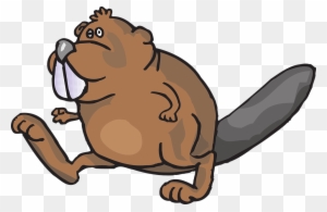 Cartoon beaver running with large teeth and flat tail on transparent background.