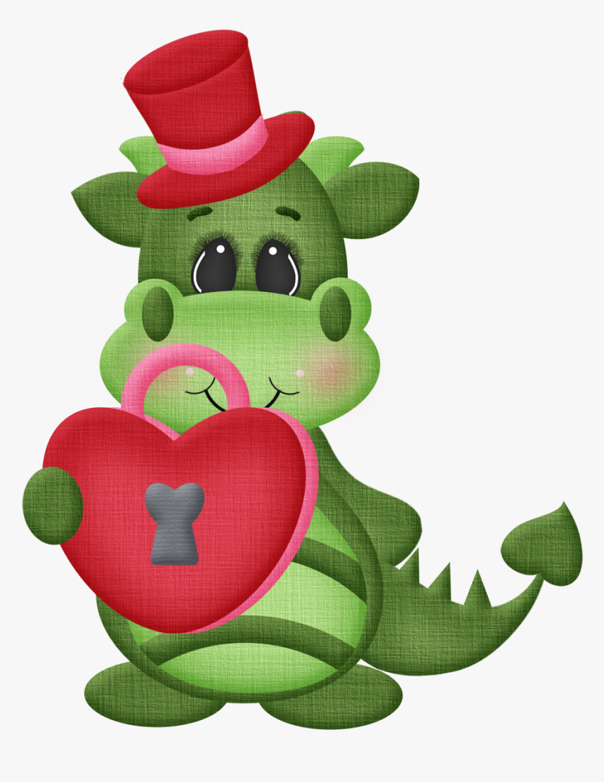 Valentine’s Dragon Holding Heart Lock - Free Clipart & Download