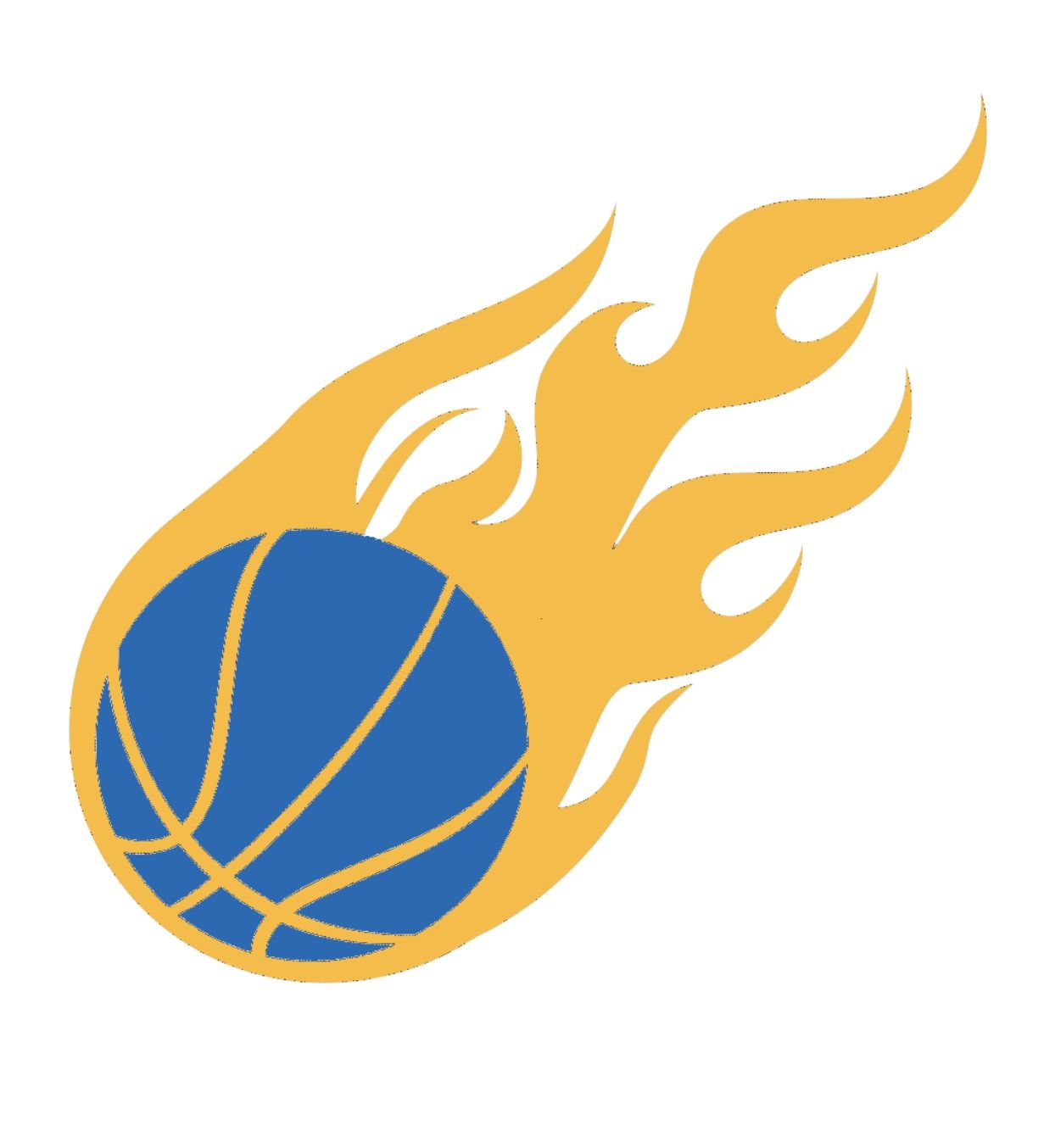 Blue basketball engulfed in dynamic yellow flames, symbolizing speed and intensity.
