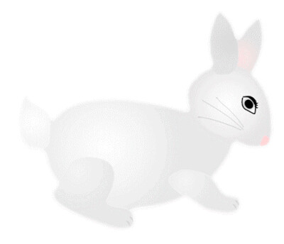 A cute white cartoon rabbit with pink inner ears and nose, sitting in profile against a plain white background.