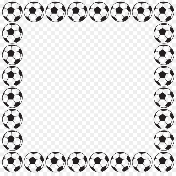 Black and white soccer ball border frame on transparent background