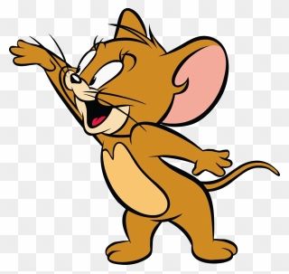 A cheerful cartoon mouse with large pink ears, wide eyes, and an open mouth, striking a joyful pose with arms outstretched.