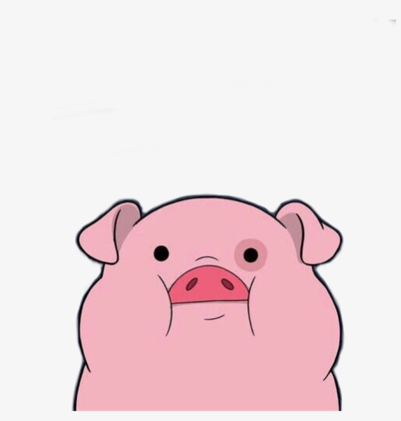 Cute pink cartoon pig with round eyes, blushing cheeks, and a gentle smile on white background.
