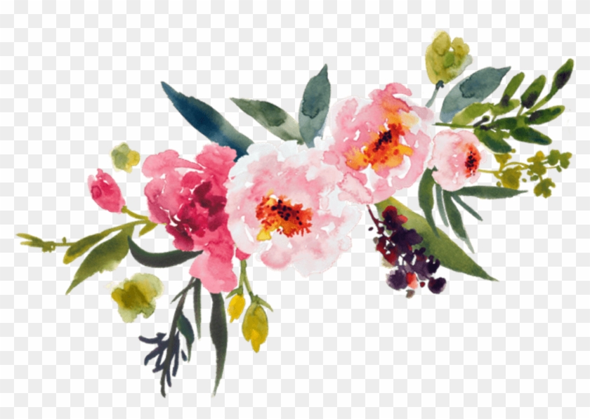 Watercolor floral arrangement with pink peonies, green leaves, and yellow buds on transparent background.