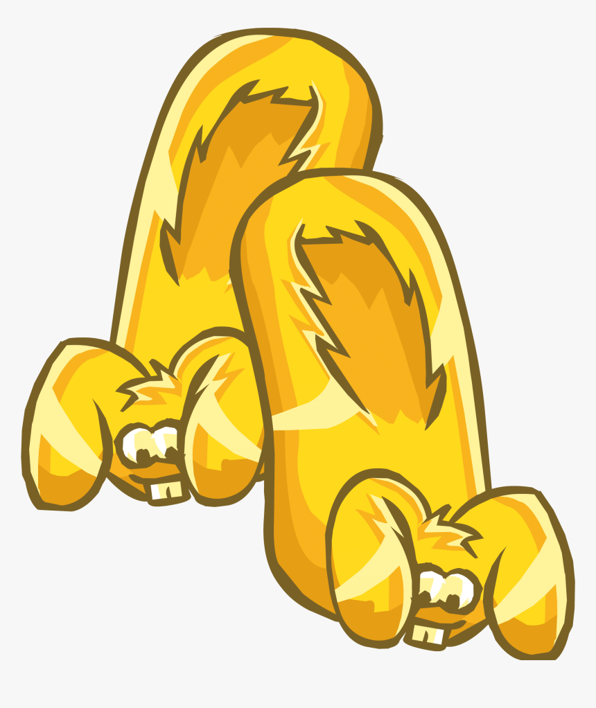 Two cartoon-style golden-yellow furry creatures lying on their backs with playful expressions and visible teeth.