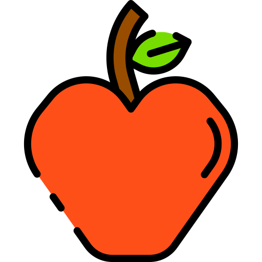 Vibrant orange apple-shaped heart with green leaf and brown stem, symbolizing health and love.