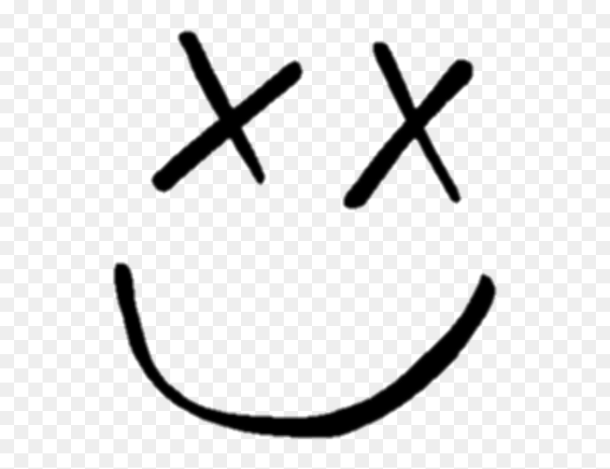 Hand-drawn smiley face with X-shaped eyes and a wide curved smile on transparent background.