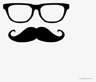 Black silhouette of eyeglasses and a handlebar mustache on white background.