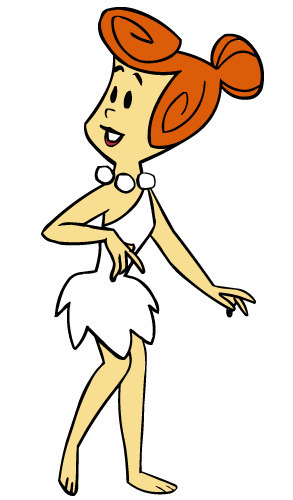 Wilma Flintstone in her classic white dress and pearl necklace, smiling with orange hair in a bun.