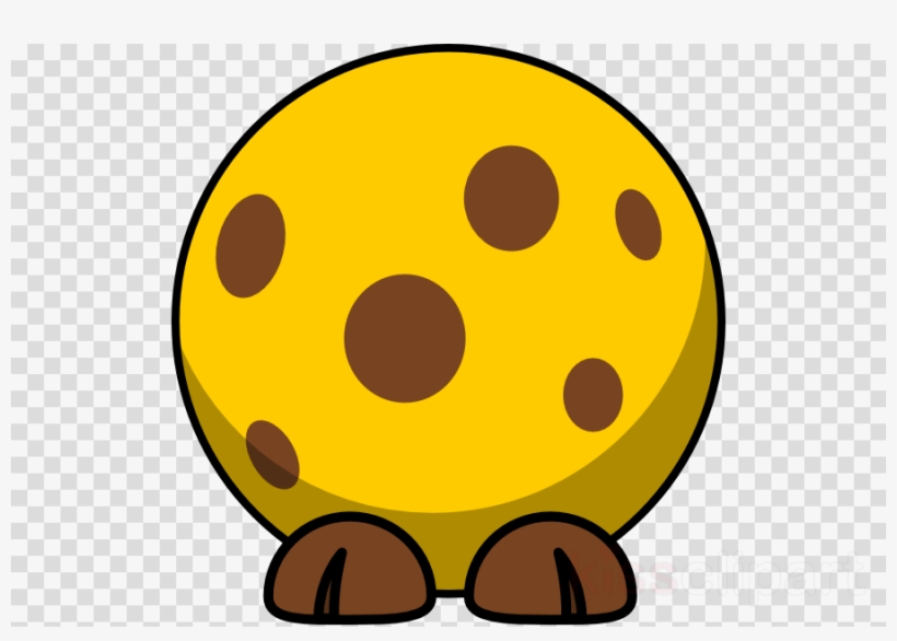 A cheerful yellow cartoon character with brown spots and feet, resembling a cheese or cookie creature.