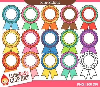 Colorful prize ribbons clip art set in various hues and styles, ideal for awards, certificates, and educational materials.
