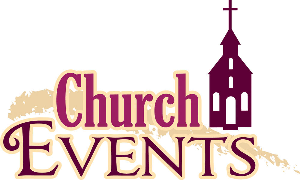 Church Events logo with maroon text, beige outline, and a stylized church silhouette with cross.
