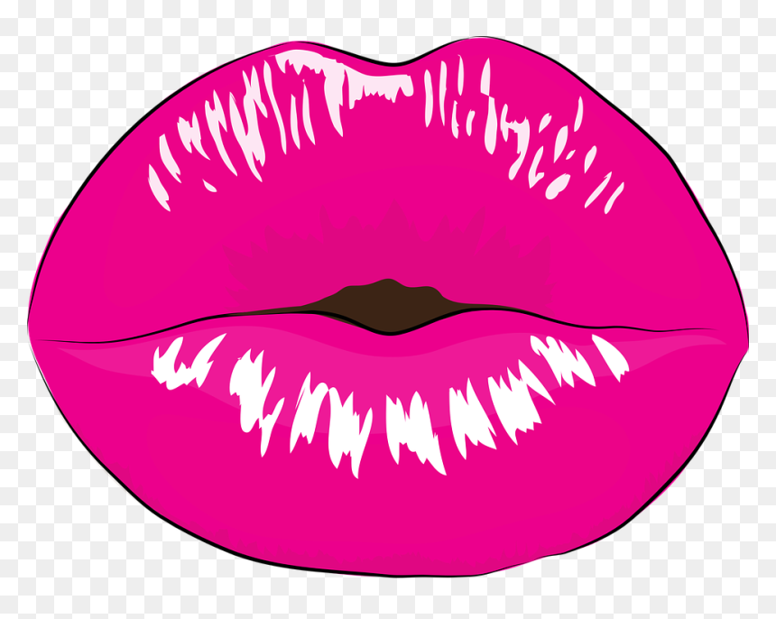 Vibrant pink glossy lips with white jagged highlights and dark center, stylized vector illustration.