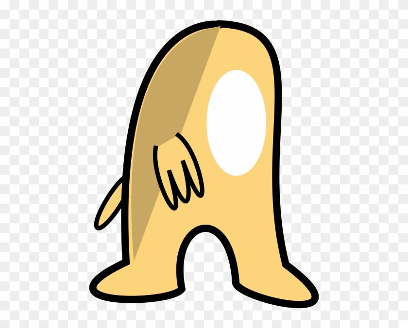 A cartoonish yellow letter 'A' character with a white oval eye, waving hand, and friendly stance on transparent background.