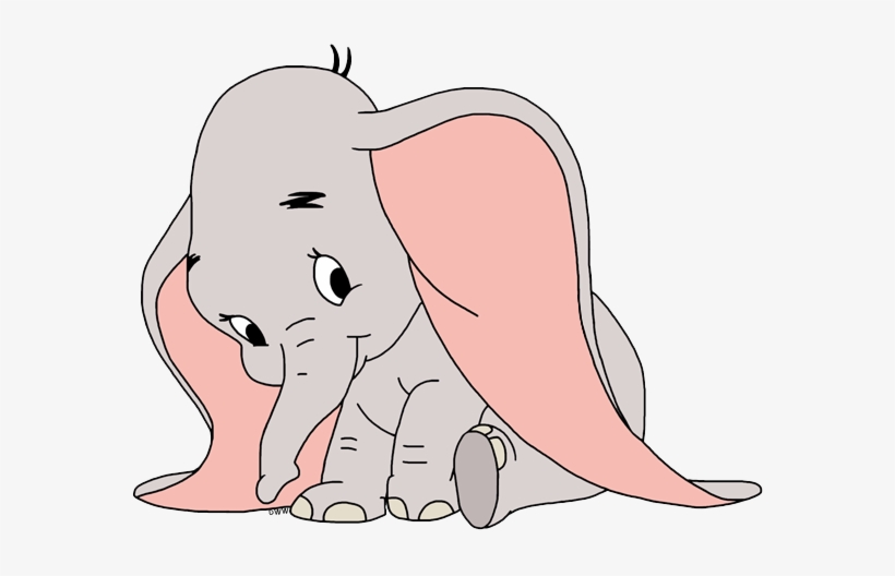 A cute cartoon baby elephant with oversized pink ears, sitting and looking shyly downward.