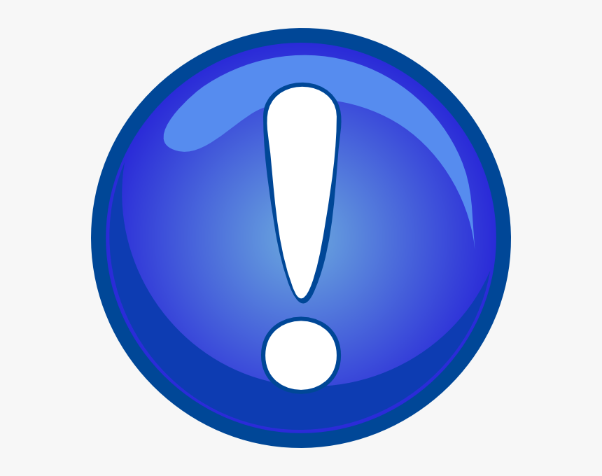 Blue glossy circular icon with a white exclamation mark in the center, indicating alert or warning.