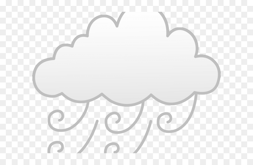 Gray cloud with swirling raindrops on transparent background, stylized weather icon.