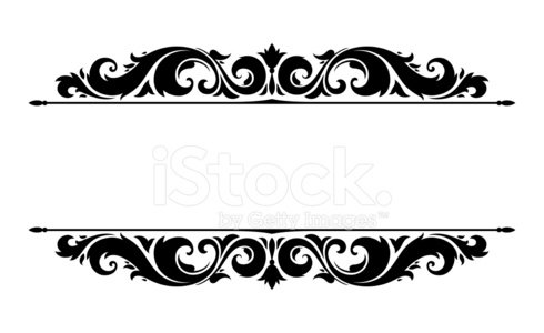 Black ornate scrollwork divider with symmetrical floral flourishes on white background.