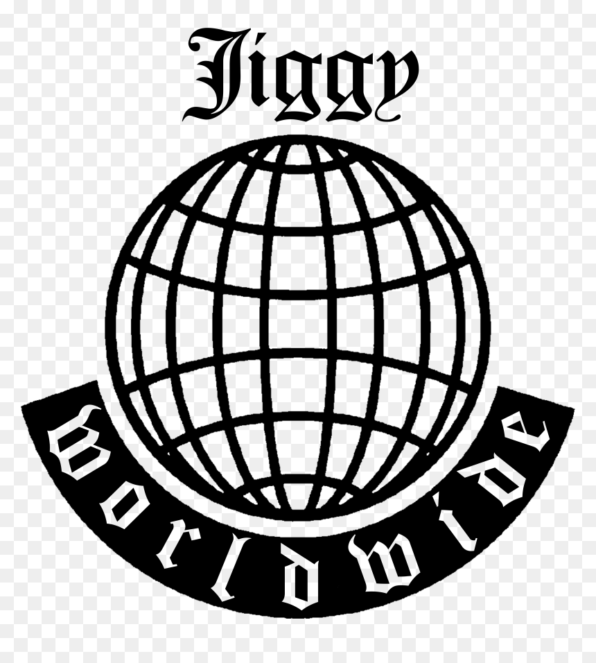 Jiggy Worldwide logo featuring a globe with ornate gothic typography above and below.