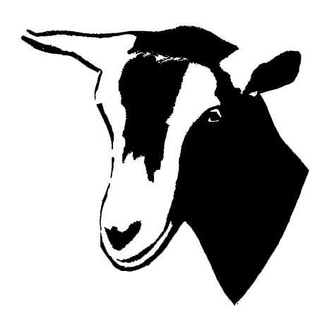 Stylized black-and-white illustration of a goat’s head in profile with bold contrast and expressive features.
