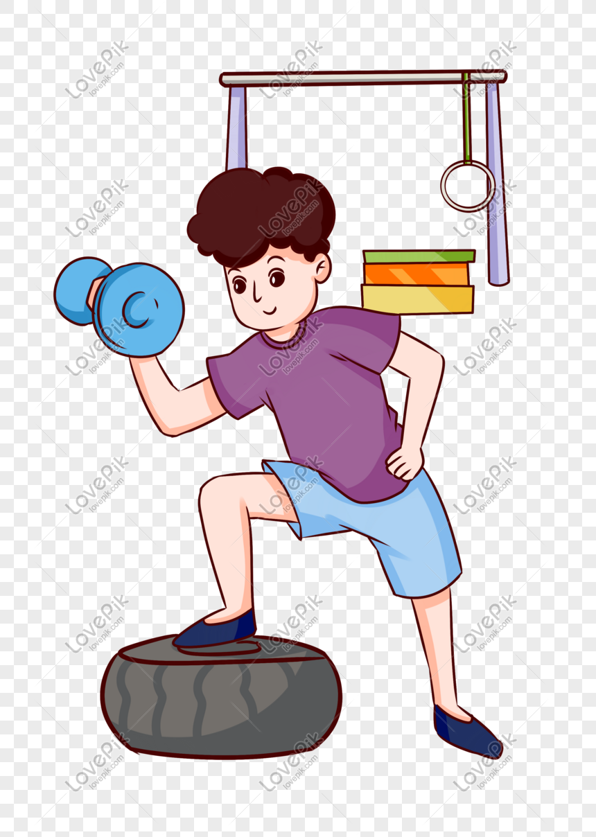 Premium Vector  Cartoon little boy exercising with dumbbells