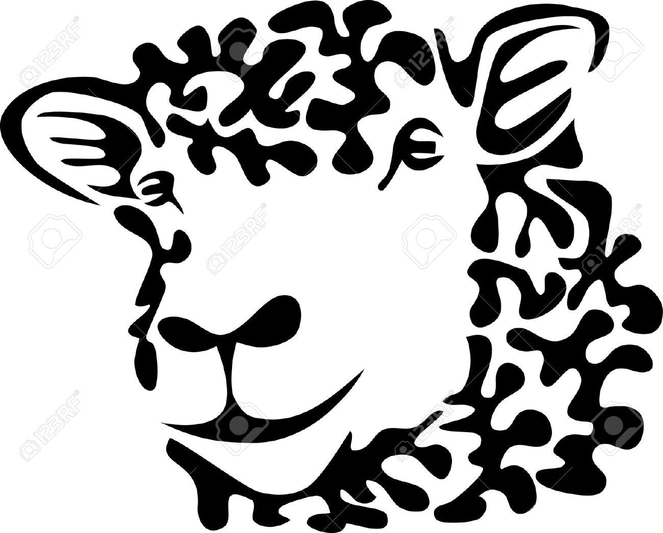 Tribal Sheep Illustration - Bold Black & White Animal Art