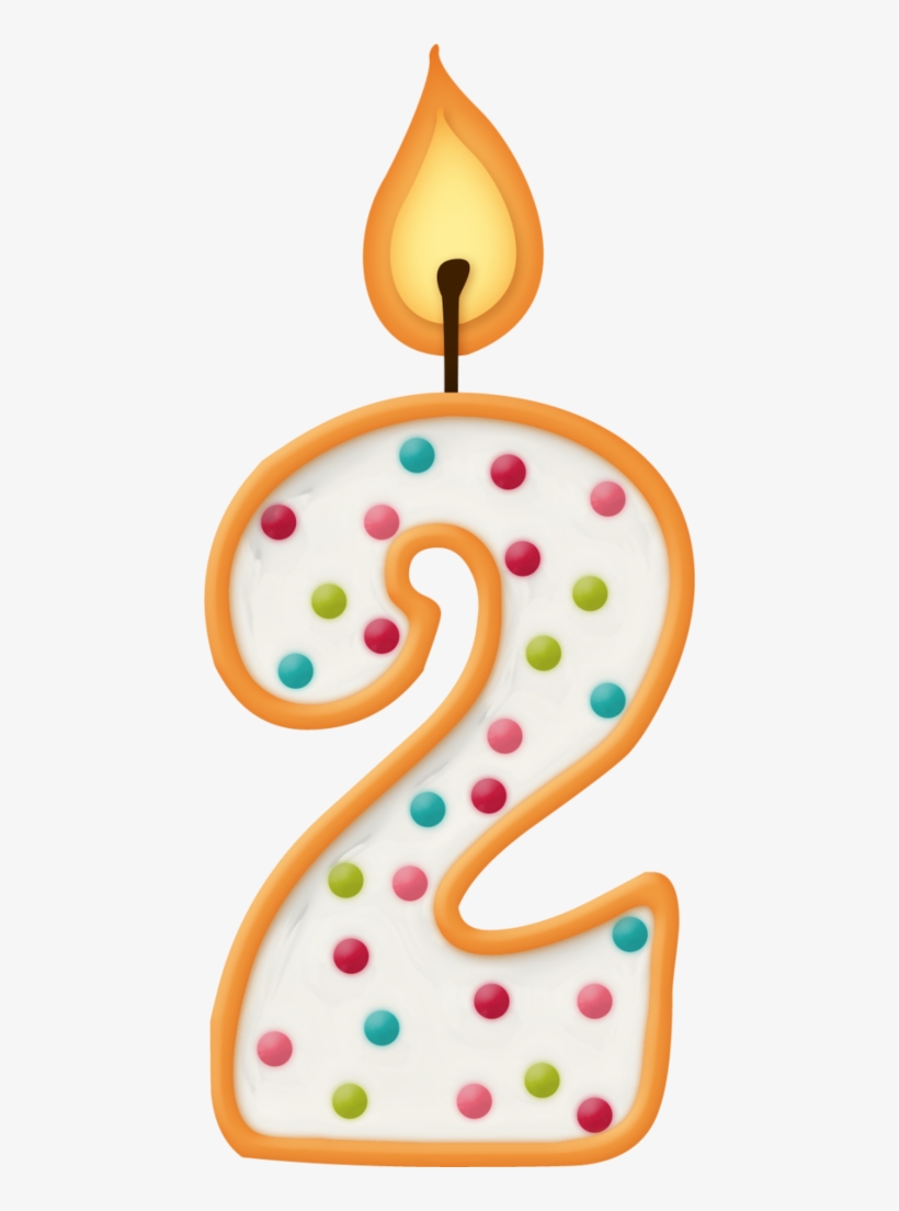 A festive number 2 birthday candle with colorful sprinkles and a lit flame.