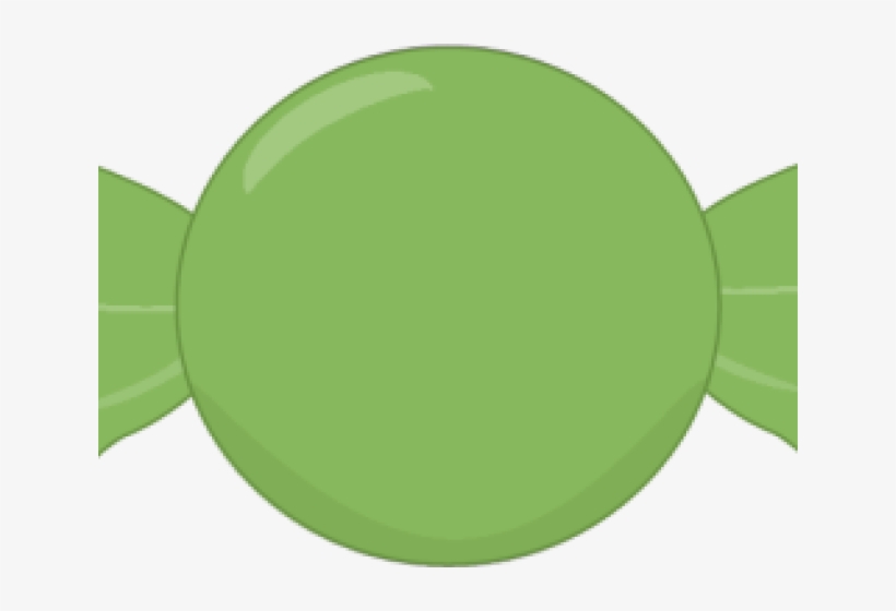 A glossy green round candy wrapped in matching green paper with twisted ends.