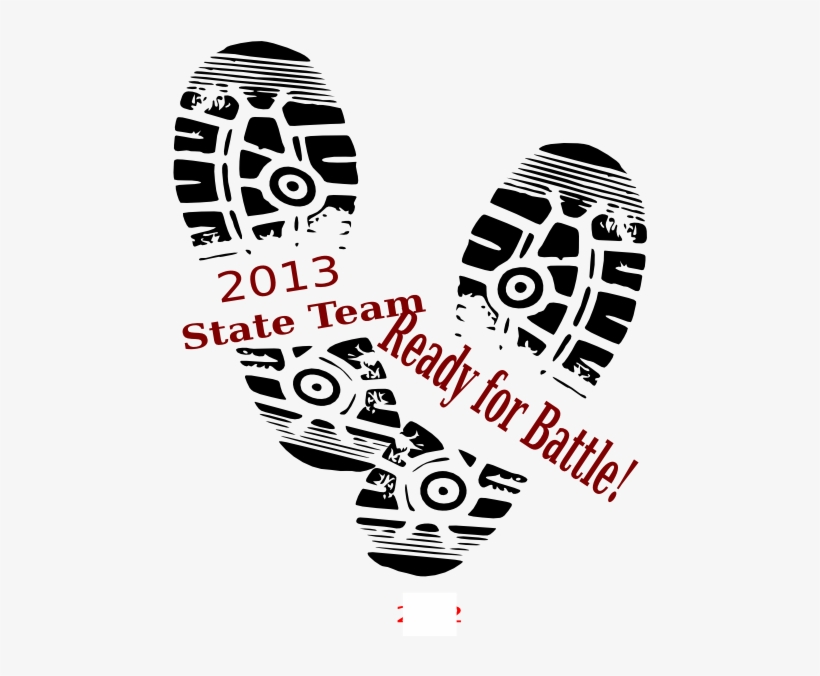 Black hiking boot prints forming a heart shape with red text "2013 State Team Ready for Battle!"