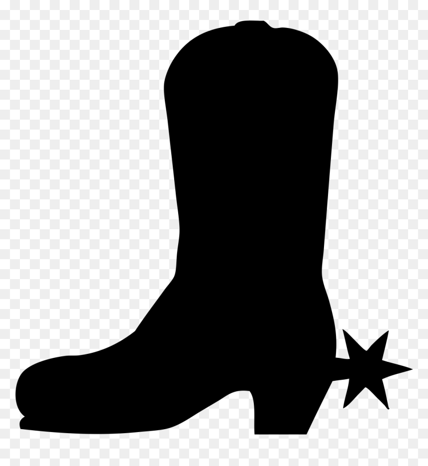 Black silhouette of a classic cowboy boot with a spur star, on transparent background.