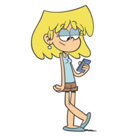 Animated blonde girl with glasses walking while looking at her smartphone.