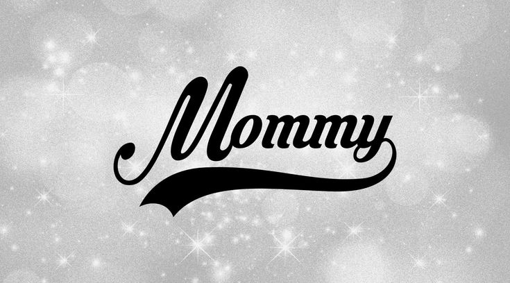 Elegant cursive "Mommy" text with decorative flourish on sparkling silver background.
