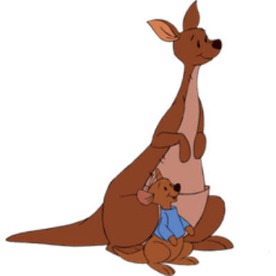 A cartoon mother kangaroo with her joey in the pouch, both smiling warmly.