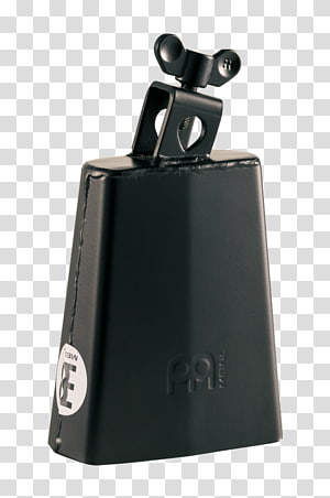 Black Meinl cowbell with mounting bracket and logo, isolated on transparent background.