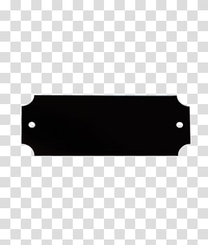 Black rectangular plaque with rounded ends and two mounting holes, isolated on transparent background.