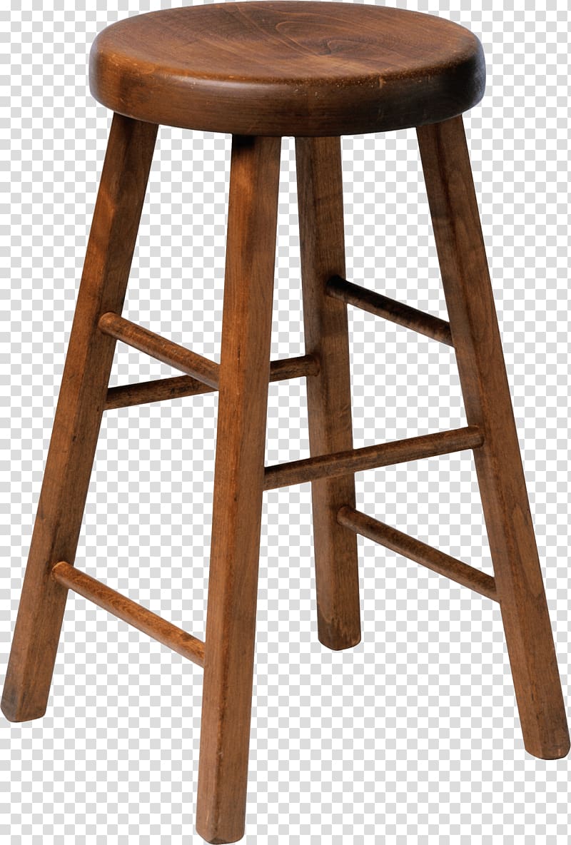 Classic wooden bar stool with round seat and four legs, featuring horizontal stretchers for stability.