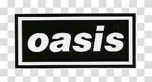 Oasis band logo - bold white lowercase "oasis" text inside a black rectangle with double white border.