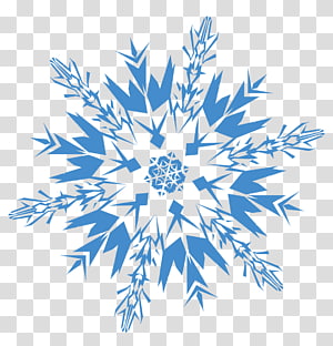 Blue stylized snowflake with intricate geometric branches on transparent background