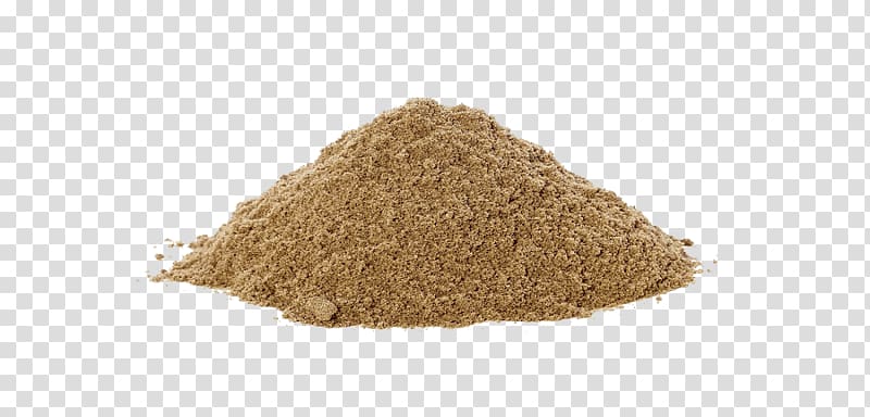 A mound of fine, light-brown granular powder on a transparent background, likely a spice or supplement such as ground flaxseed or psyllium husk.