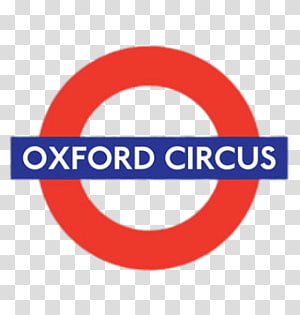 Oxford Circus London Underground station roundel logo with blue bar and white text.