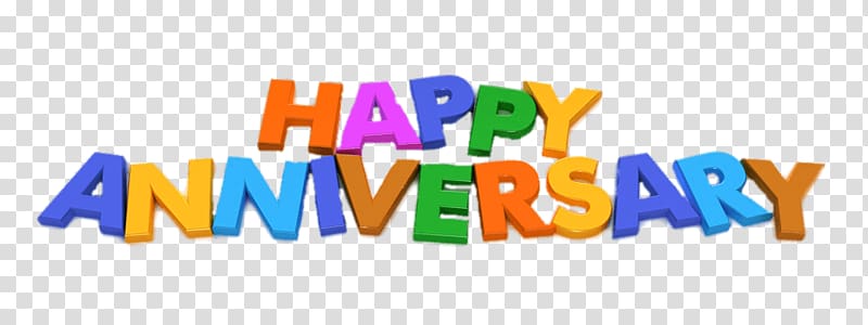 Colorful 3D text reading "HAPPY ANNIVERSARY" on transparent background.